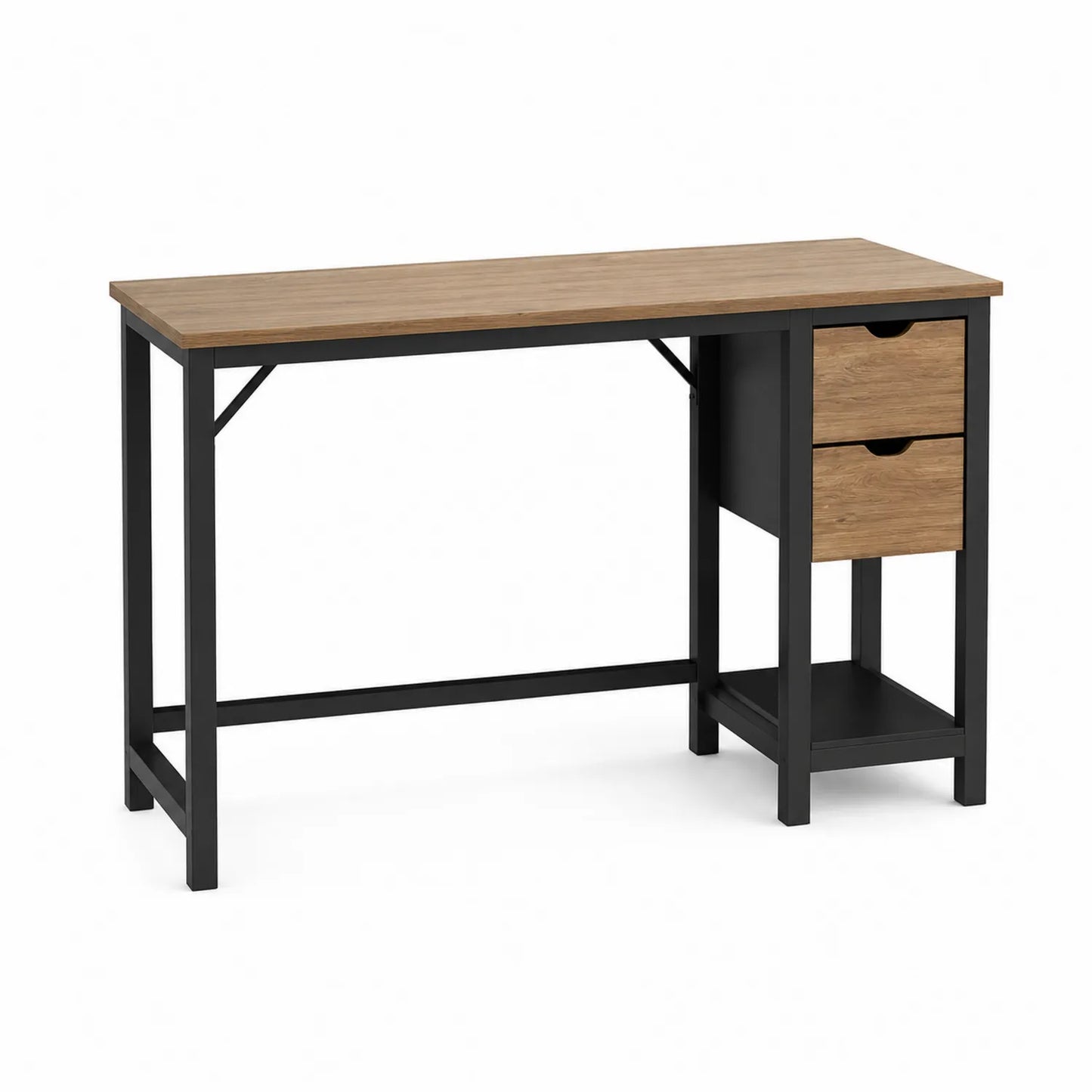 Biurko prostokątne z płyty MDF i metalu z szufladami 120 cm Dąb i Czarny