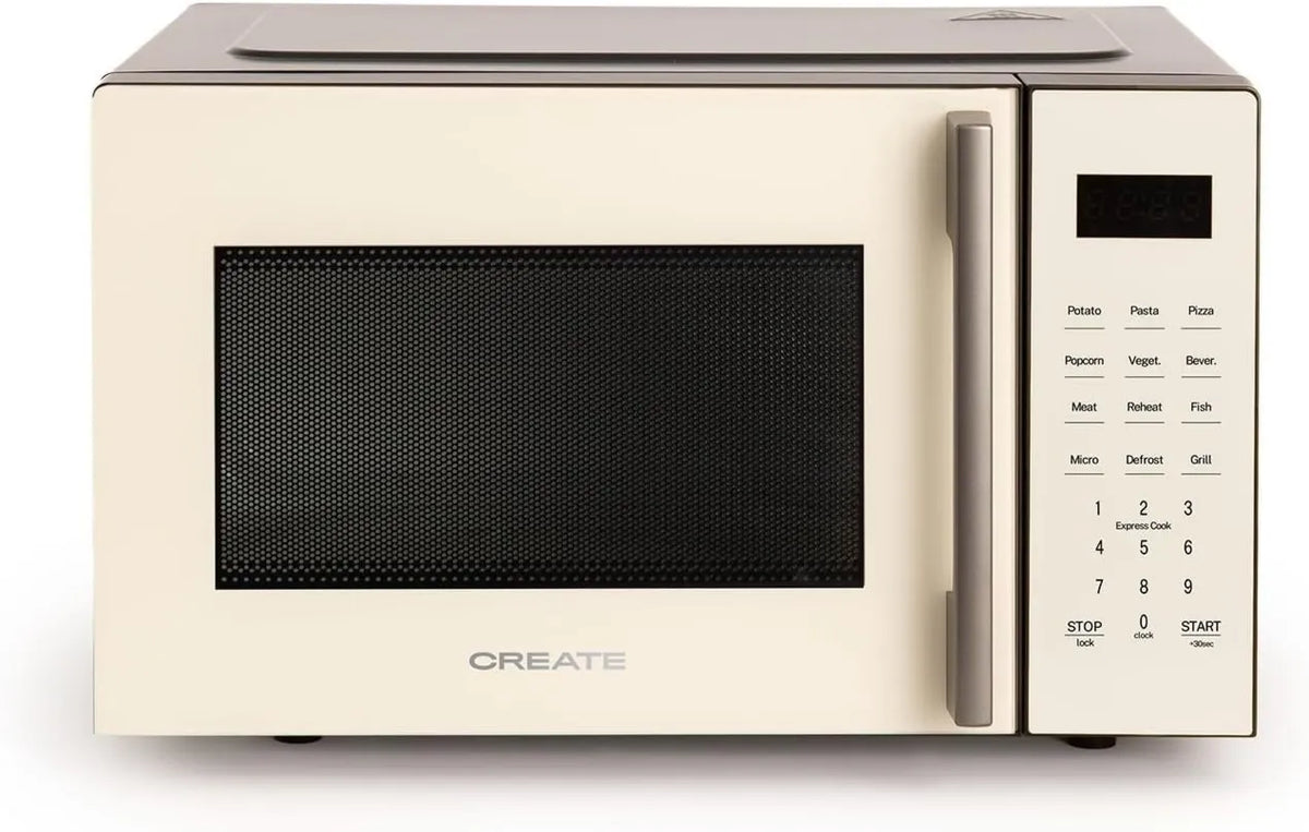 Microondas, 23 L, 1000 W, 8 programas, grelha, branco, 10 níveis de potência, ecrã LED, bandeja Ø28, 5 mm, Capacidade 23L, 1000W, CREATE/micro-ondas