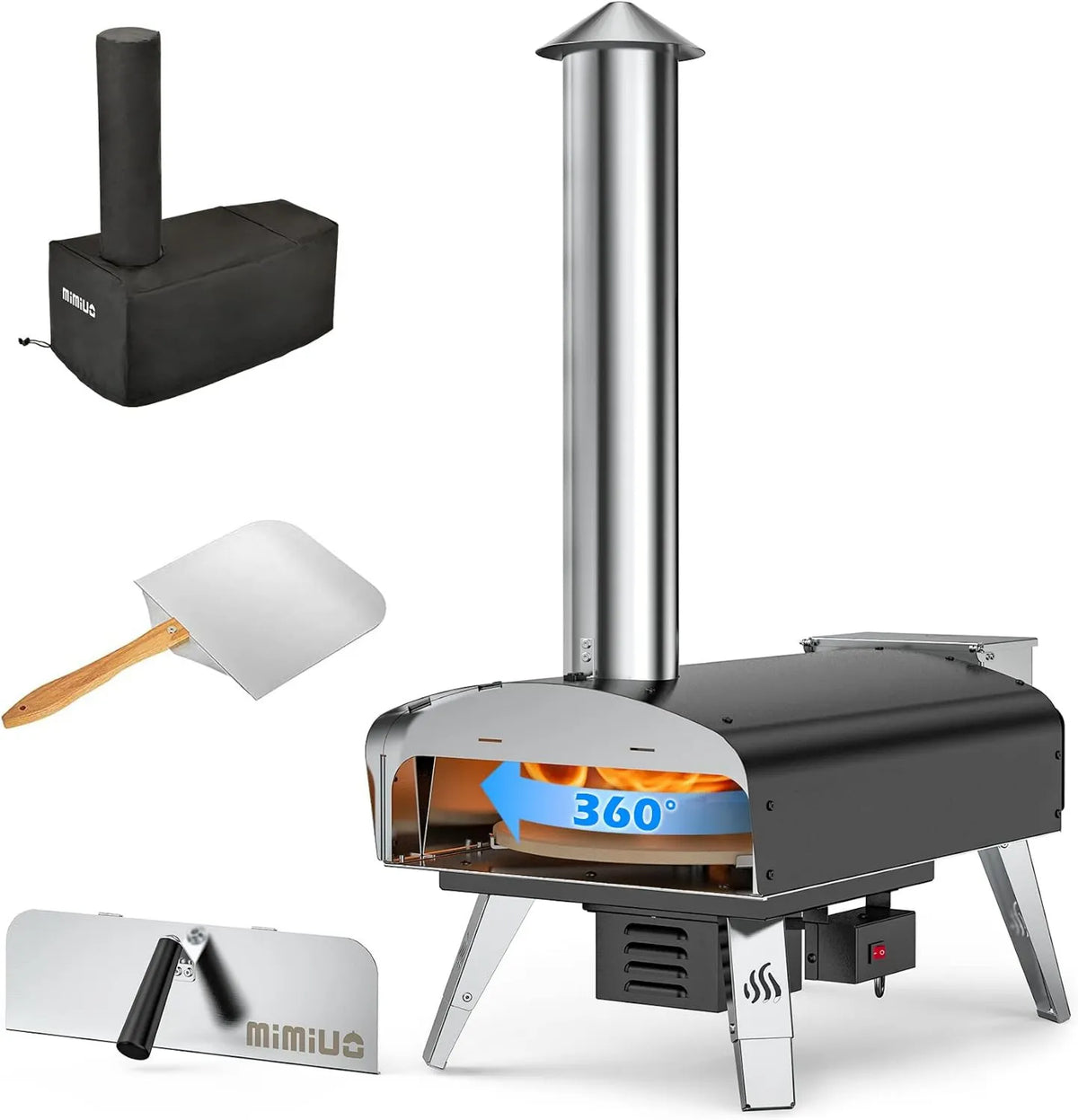 Pizza forno elétrico, pizza pelle e pedra, forno de madeira com sistema de rotação automática, W-Oven Series Tisserie, Mimiuo Pizza forno