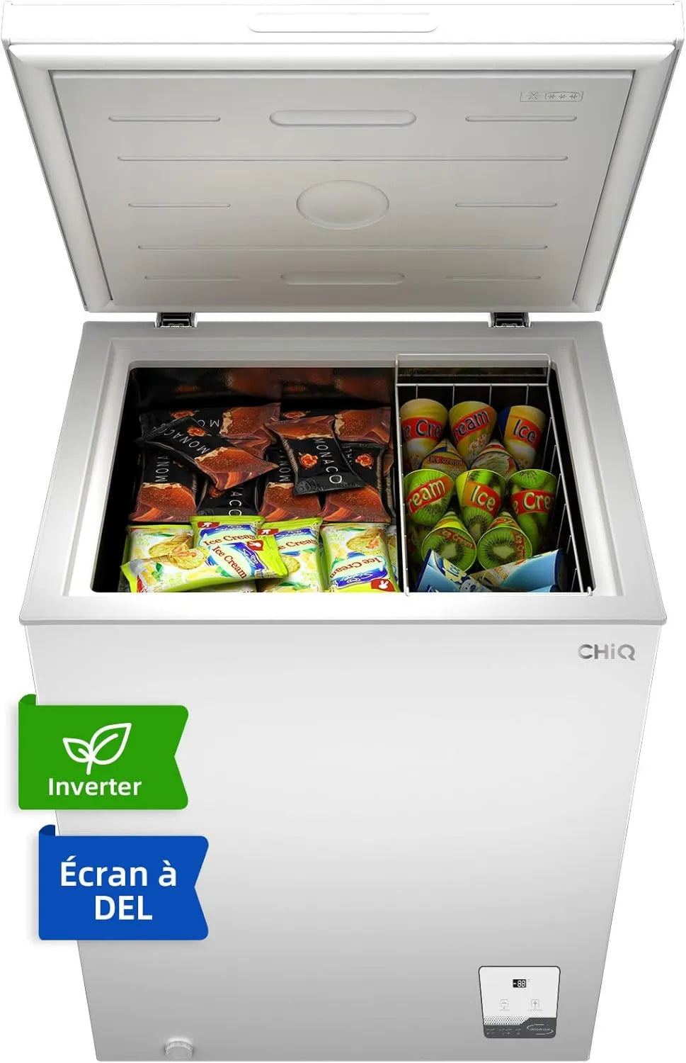 Congelador, 142 L, CHiQ FCF142DE, exterior, grelha, Inversor, silencioso, congelamento rápido, 2 zonas de temperatura, preto, Congelamento -32°C