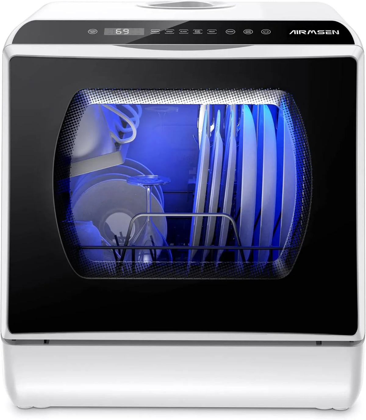 AIRMSEN Máquina de lavar loiça, 5 L, 1 programas, toque, tanque grande, preto, Apartamentos e dormitórios, tanque de água 5L, Adequado para cozinhas, Branco e