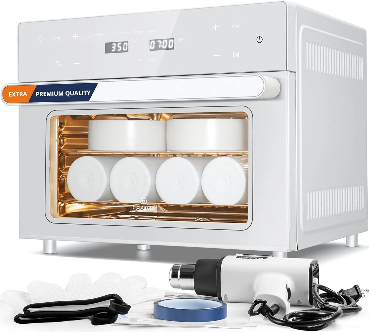 Forno elétrico, 1800 W, 110 V, OMPERIO 32Qt, 1 pistola de ar quente, 25 mangas retráteis, forno de convecção para copos, tigelas, copos