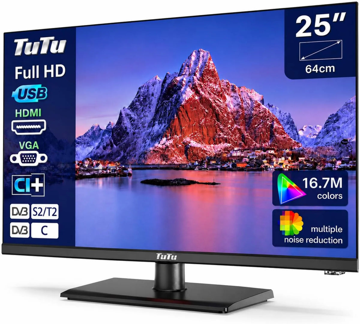 Smart TV, 25 polegadas, TV, TuTu TU25Q1F-EM, sintonizador triplo DVB-T2, S2, HDMI, USB, Full HD, 220 Volts, 64 cm, VGA, CI+, Model Hotel for Room