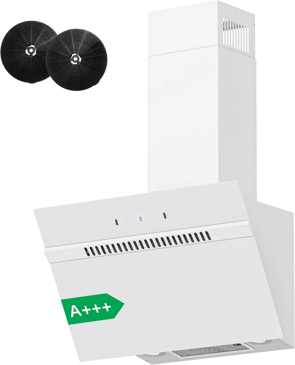 FIREGAS exaustor, 60 cm, 684 m3/h, classe energética A, capa de cozinha, inclinação, evacuação e reciclagem, instalação de parede, toque, branco