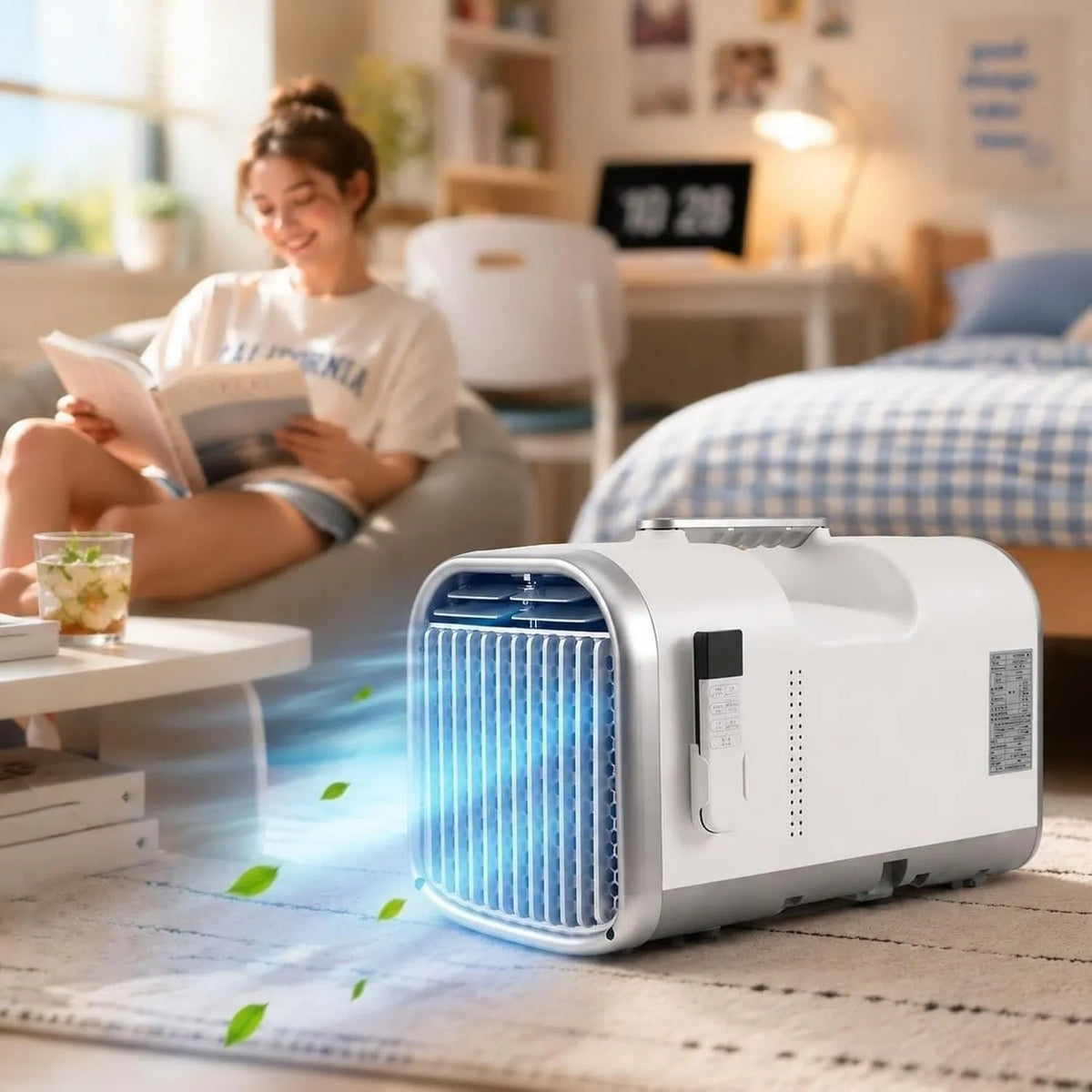 HUANQIN 4-em-1 ar condicionado, toque, 3 velocidade, silencioso, 4400 BTU, RAFR, Desumidificador e ventilador com comando à distância, frio