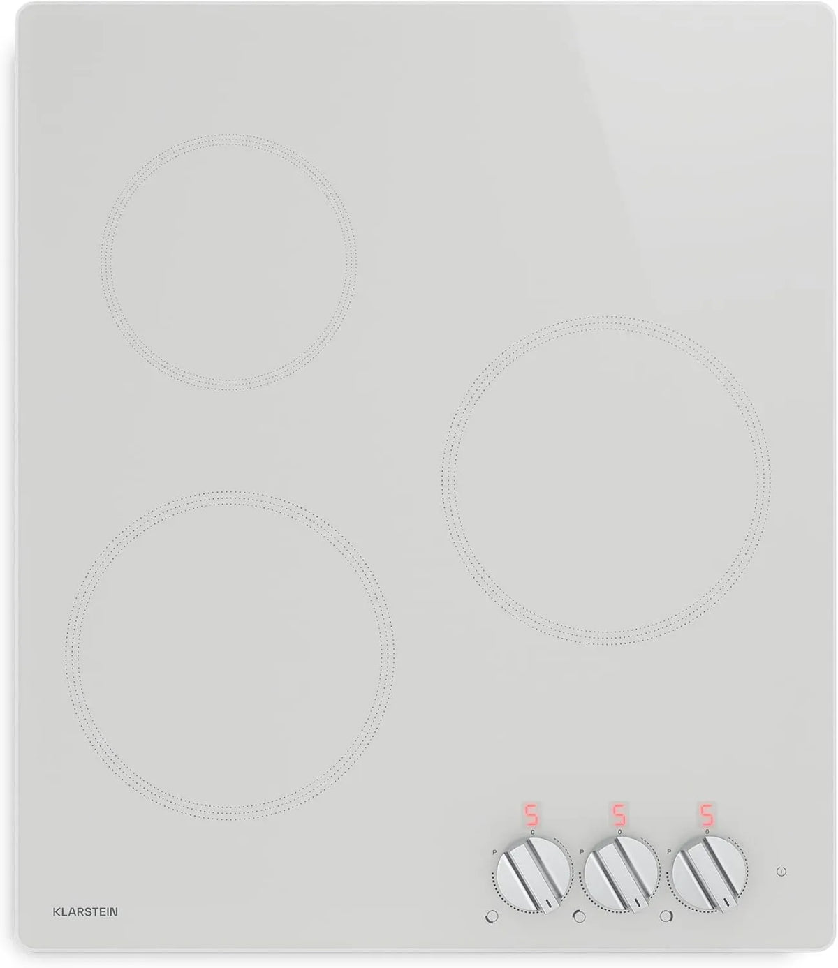 KLARSTEIN Indução placa, 45cm, 3 lareiras, 5700 W, mesa de cozinha indução, Boost, branco, 3 zonas, controlo rotativo, Segurança superaquecimento