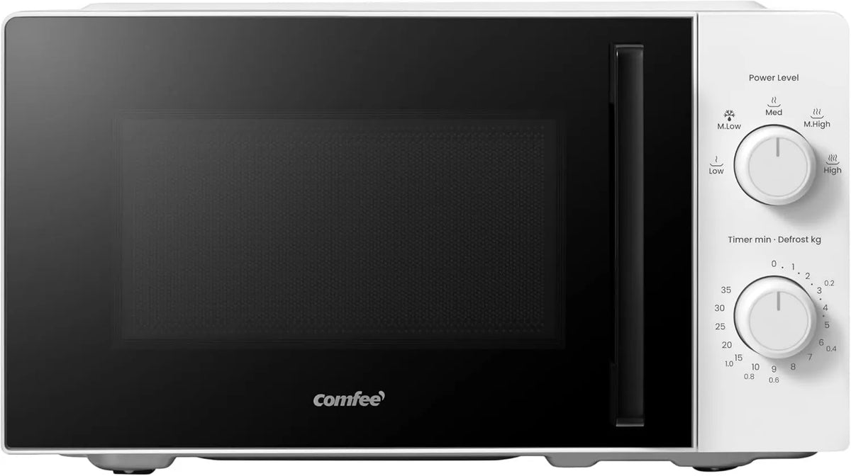 Comfee Microondas CMO-MM20L2NFPE, 20 L, 700 W, descongelamento, congelamento rápido, forno de microondas, branco, 5 níveis de potência, controlos manuais por
