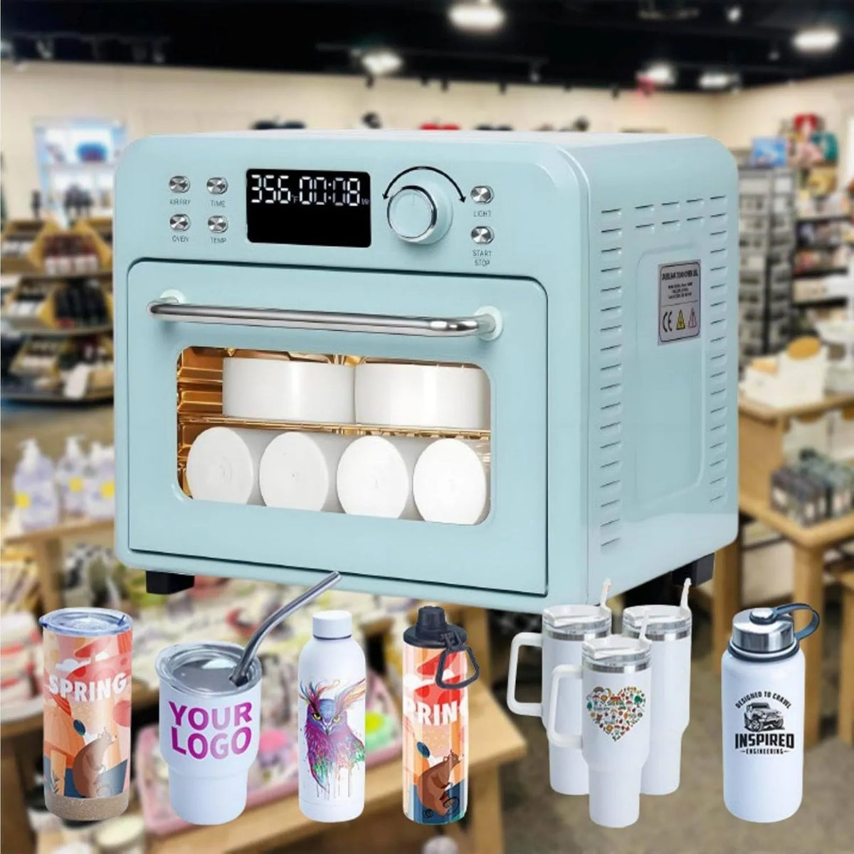 MhWrughts Forno elétrico, 16 L, 1400 W, forno de sublimação para impressão em série de copos, copos