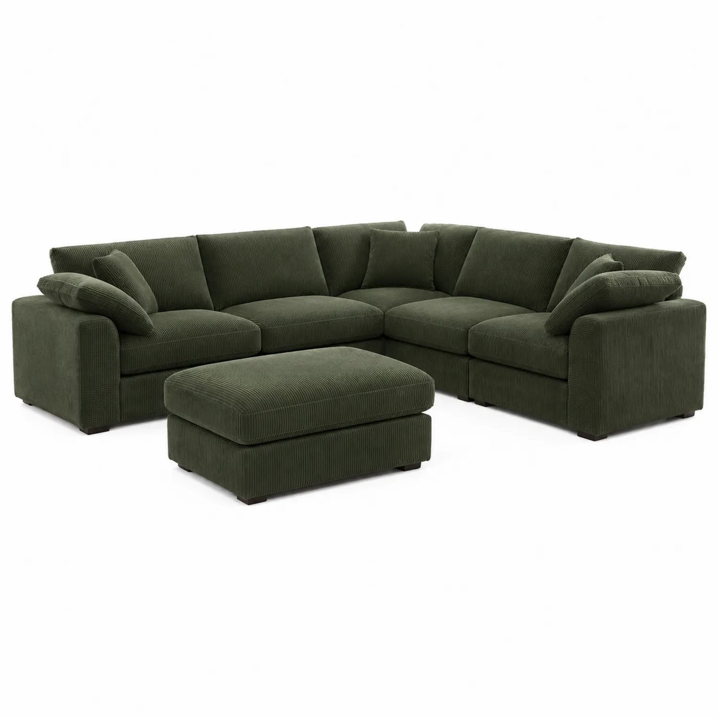 Sofa narożna z sztruksowego szenilu w kolorze zielonym, 6-osobowa