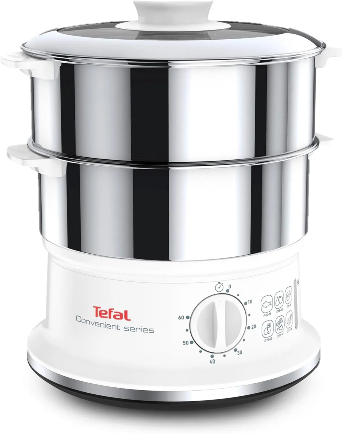 Tefal Steam Fogão, série conveniente, 2 Bols de aço inoxidável, nutriente e conserva de sabor, fogão a vapor para refeições saudáveis - Preserve