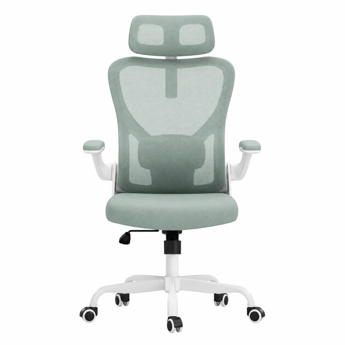Ergonomiczny fotel biurowy z siatki, miętowy, z białą ramą