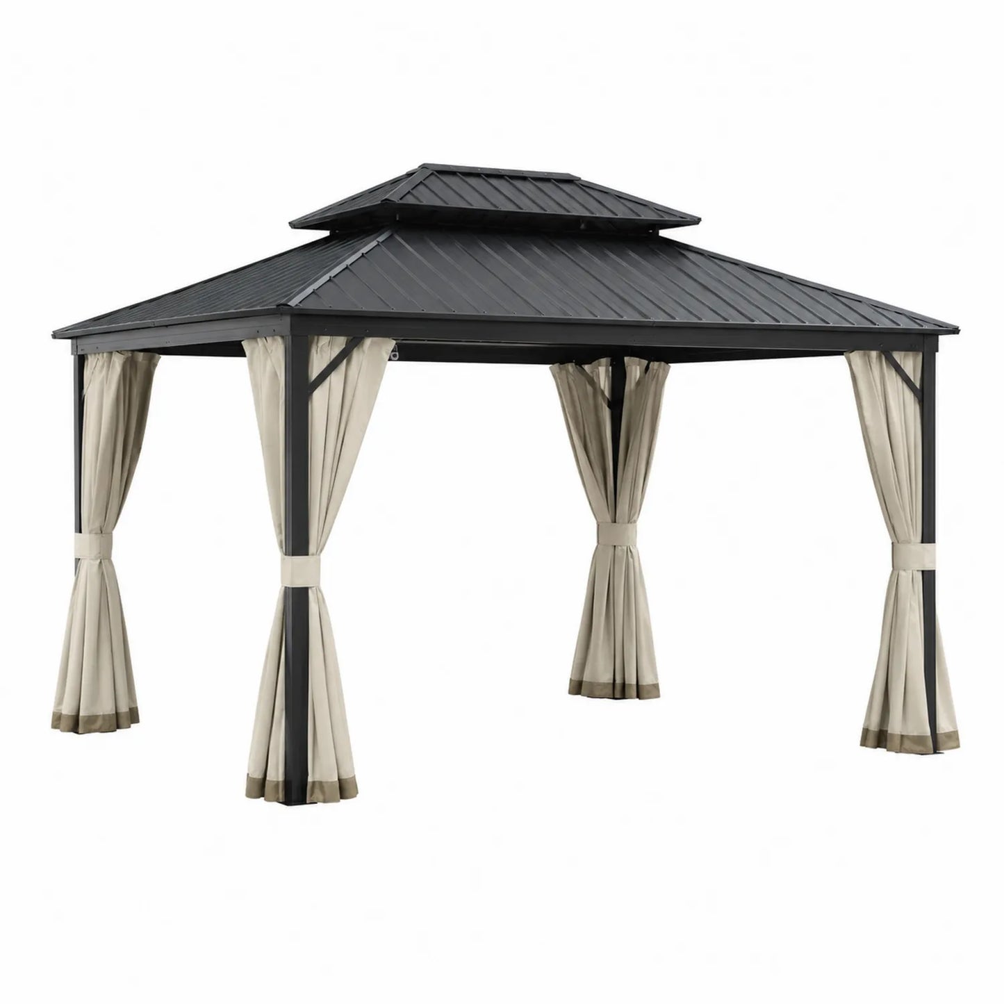 Altana ogrodowa metalowa z dachem i zasłonami 300x400 cm