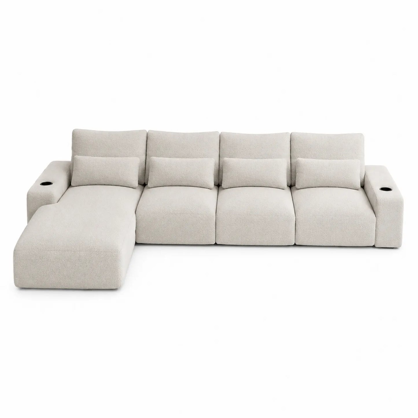 Narożna sofa materiałowa beżowa z leżanką