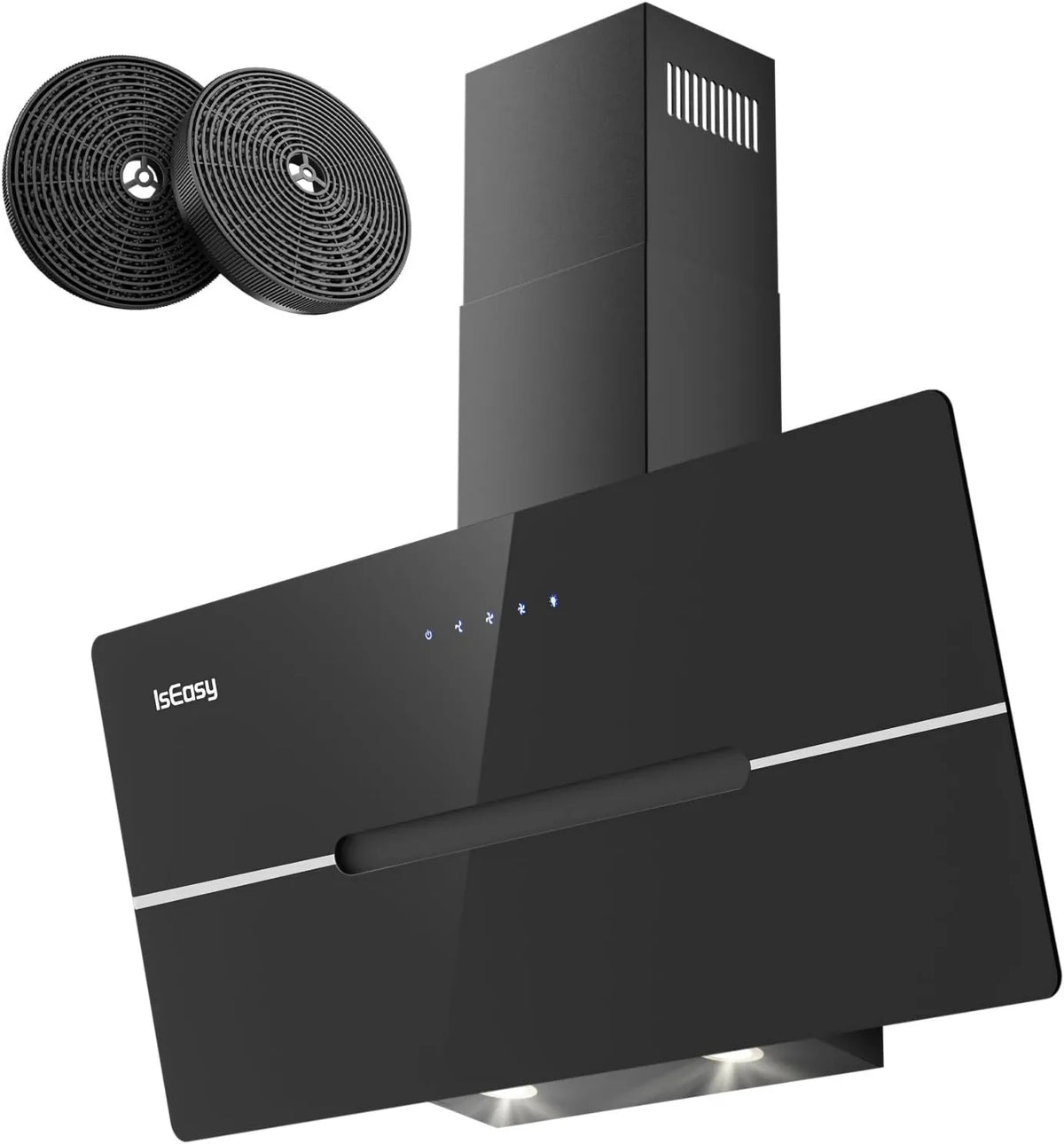IsEasy exaustor, 90cm, 578m3/h, classe energética A, capa de cozinha, inclinação, evacuação e reciclagem, iluminação LED, instalação de parede, preto