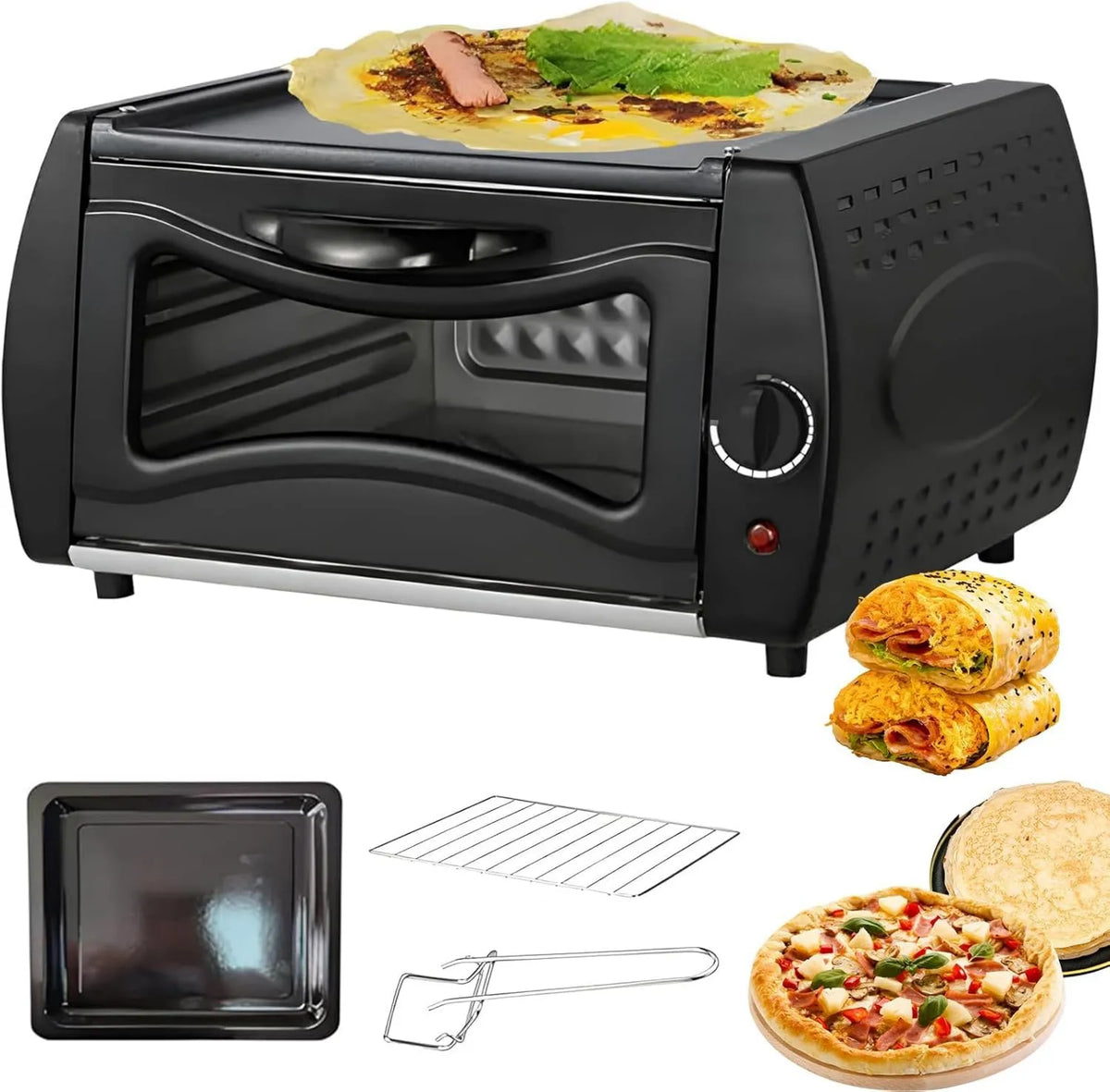 Generic Forno de pizza elétrica, 1500 W, 50 a 400 °C, grelha, Roti, Naan e Manakish, grelha de cozinha e bandeja para Chapati