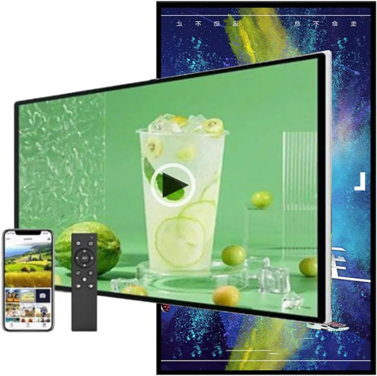 Hydravex 50inch, 50 polegadas, ecrã de publicidade, restaurante, decoração de salão, publicidade digital, acionando