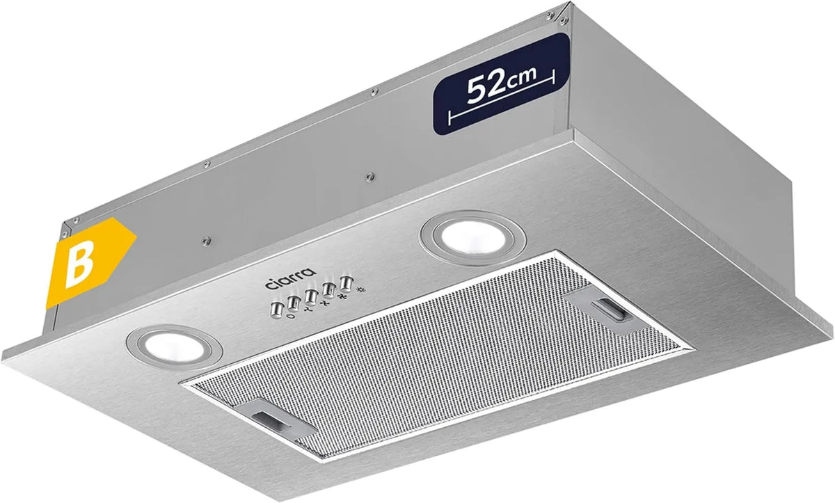 CIARRA CBCS5913A CBCF005 exaustor, 52cm, 300m3/h, capa de cozinha, evacuação e reciclagem, 3 velocidades, encastrado, aço inoxidável