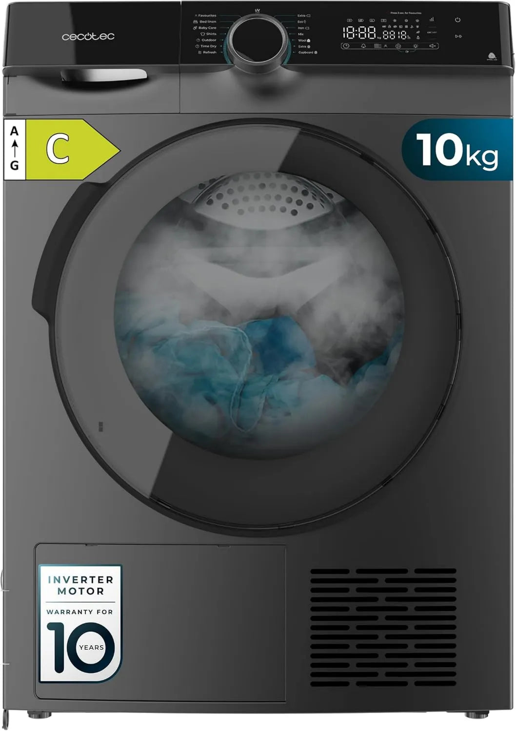 Cecotec Bolero Drisser Dresscode, 14 programas, 10 kg, classe E-energia, Inversor, aço inoxidável, Funções como UV Care, Passagem