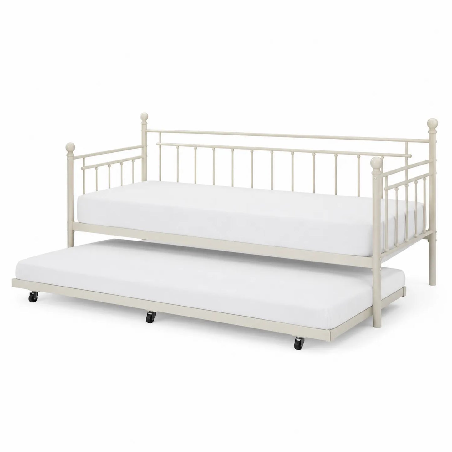 Łóżko metalowe z wysuwanym stelażem beżowe 200x90 cm