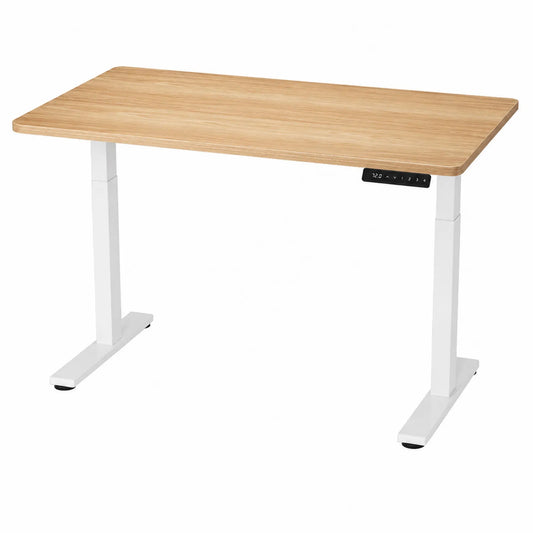 Biurko regulowane elektrycznie z drewnianym blatem i metalowym stelażem 120x60x70-120cm