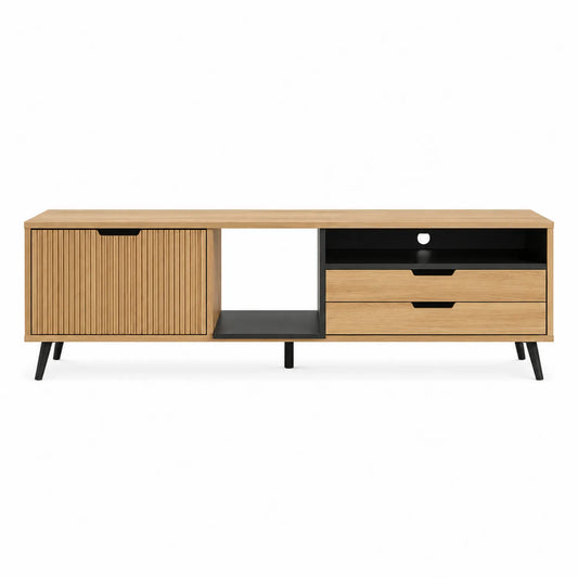 Szafka RTV drewniana dąb i czarna 180x40x50 cm