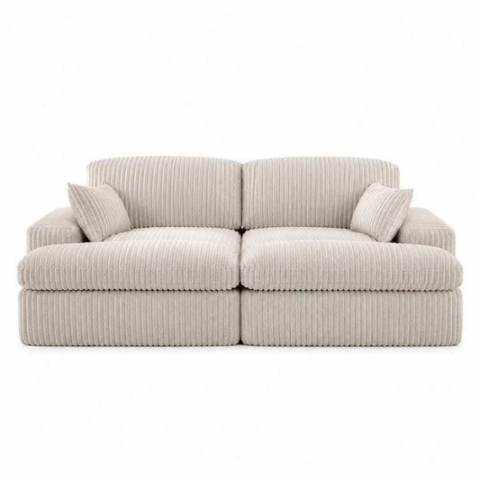 Dwuosobowa sofa sztruksowa prostokątna beżowa