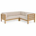 Narożnik ogrodowy z drewna teak i beżowych poduszek 220x180x65 cm