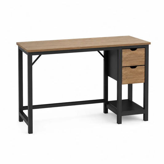 Biurko prostokątne z płyty MDF i metalu z szufladami 120 cm Dąb i Czarny