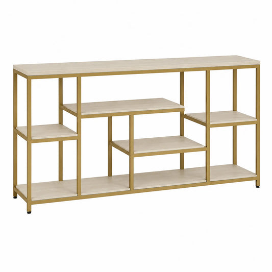 Metalowa konsola z półkami MDF 120x30x80 cm Beżowy