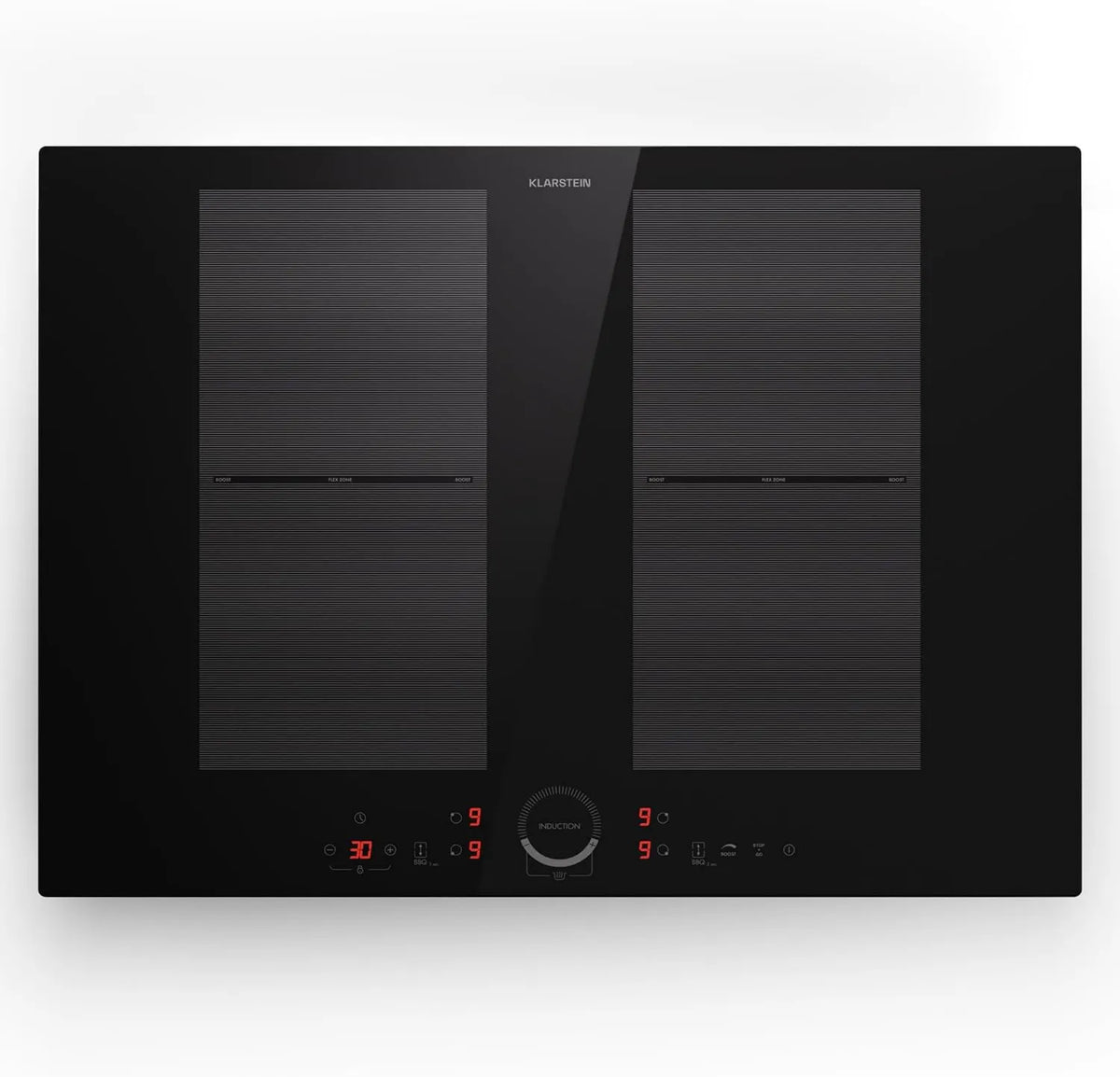 KLARSTEIN Placa de vidro cerâmico, 7000 W, toque, temporizador, cozinha moderna com proteção de superaquecimento, mesa integrada com ecrã