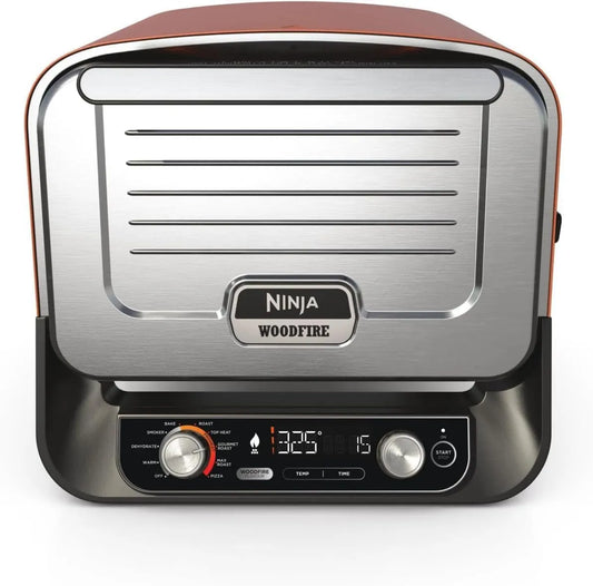 NINJA 8-em-1 OO101EU Pizza forno elétrico, exterior, grelha, pedra de pizza, 6 configurações, placa pró-calor, pellets de madeira e pá, laranja