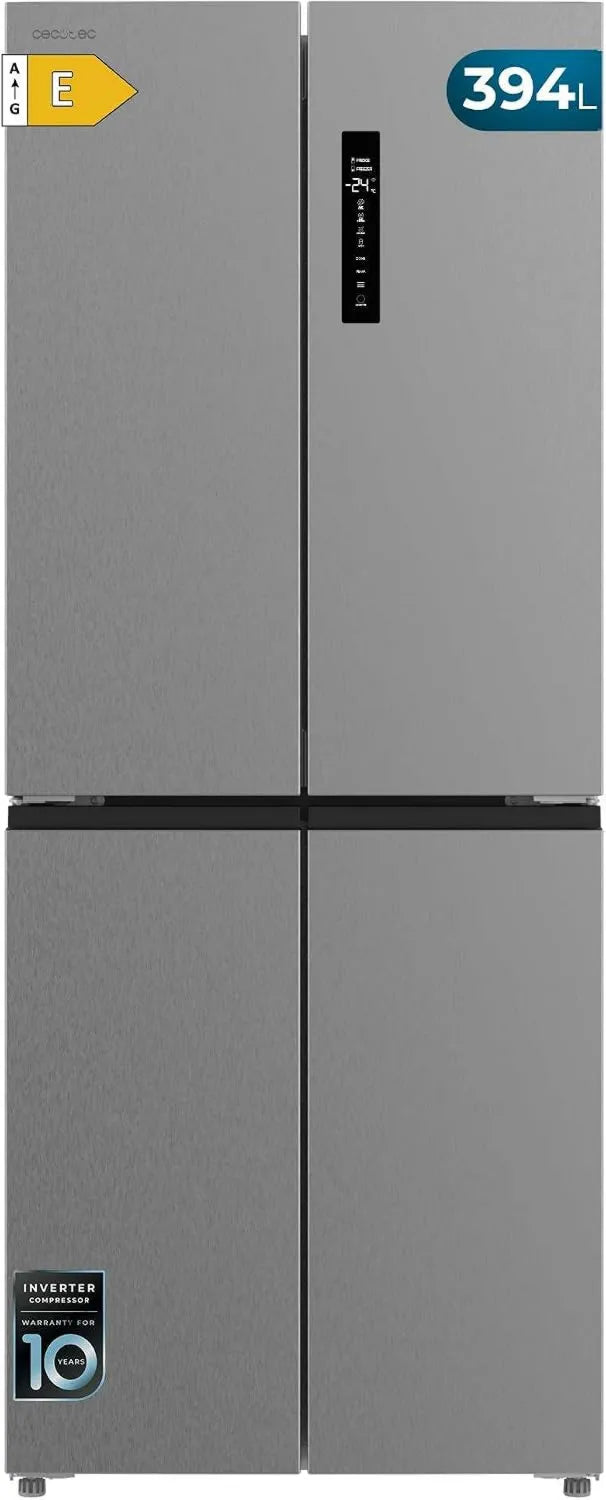 Cecotec Bolero CoolMarket Frigorífico 4D, 394 L, No Frost, Inversor, aço inoxidável, Altura 170 cm e 70 cm Largura, 394 Litros, Compressor