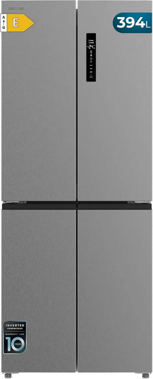 Cecotec Bolero CoolMarket Frigorífico 4D, 394 L, No Frost, Inversor, aço inoxidável, Altura 170 cm e 70 cm Largura, 394 Litros, Compressor