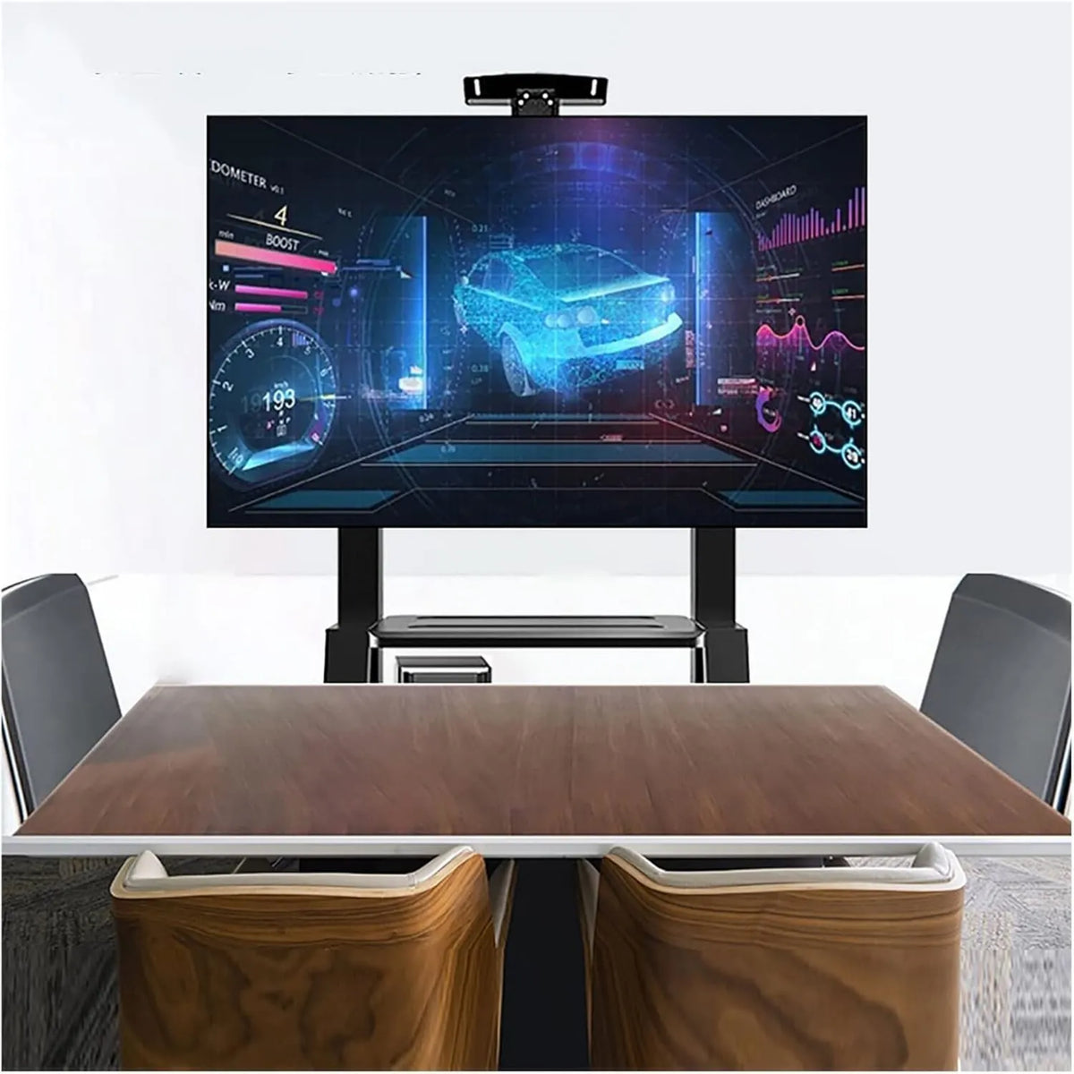 Generic Smart TV, 75 polegadas, TV, rodas móveis, suporte de rolo de TV, suporte auto-suportante carrinho de TV sobre rodas