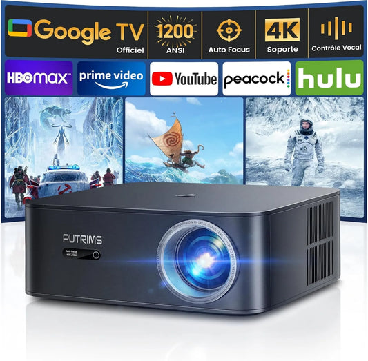 PUTRIMS Google 1080P Smart TV, TV, 4K UHD, HDR, Wi-Fi, Ao ar livre, Bluetooth, Full HD, Retro Home Cinema Projector, HDR10, 4K Projetor Vídeo