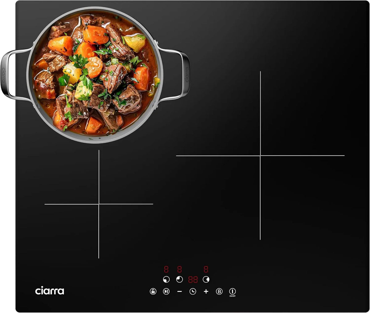 CIARRA CIRRA CBBIH3 Placa de indução, 60cm, 3 lareiras, 6200W, mesa de cozinha de indução, Boost, travamento, recesso, temporizador, 9 Níveis