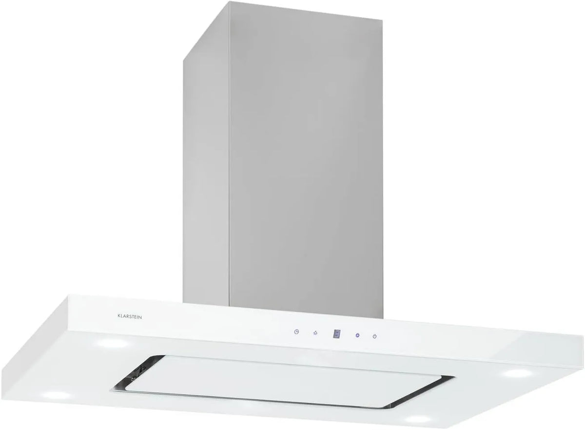 KLARSTEIN exaustor de sucção, 230 W, 642 m3/h, capa de cozinha, iluminação LED, toque, 3 níveis, aço inoxidável, branco, Klarstein Valeria Hood Îlot