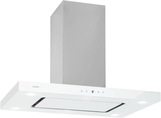 KLARSTEIN exaustor de sucção, 230 W, 642 m3/h, capa de cozinha, iluminação LED, toque, 3 níveis, aço inoxidável, branco, Klarstein Valeria Hood Îlot