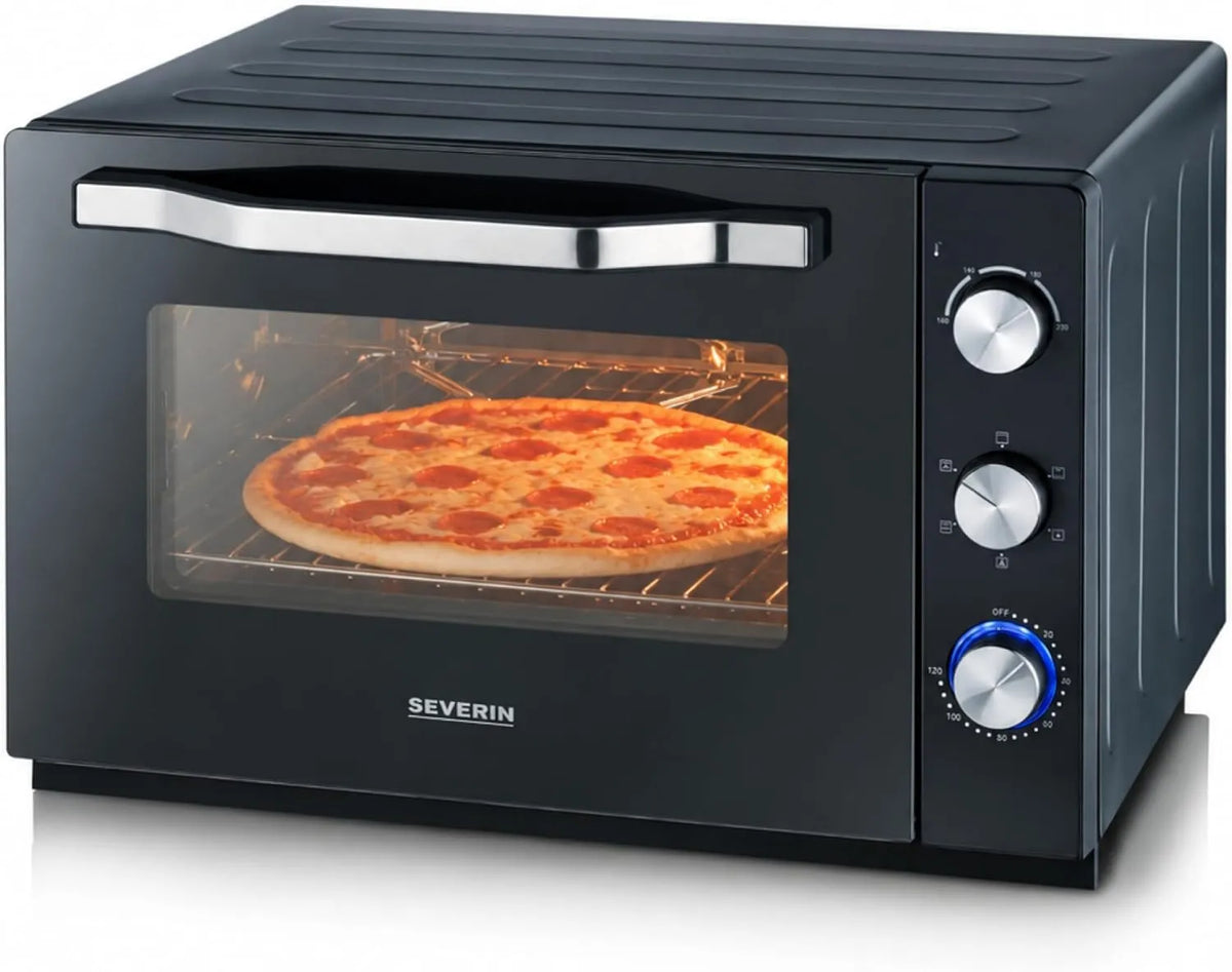 Severin Forno de pizza elétrica, 60 L, 200 W, 2 200 W, Severin Forno elétrico xxL com pedra de pizza e panela de torrefação