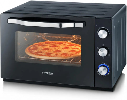 Severin Forno de pizza elétrica, 60 L, 200 W, 2 200 W, Severin Forno elétrico xxL com pedra de pizza e panela de torrefação