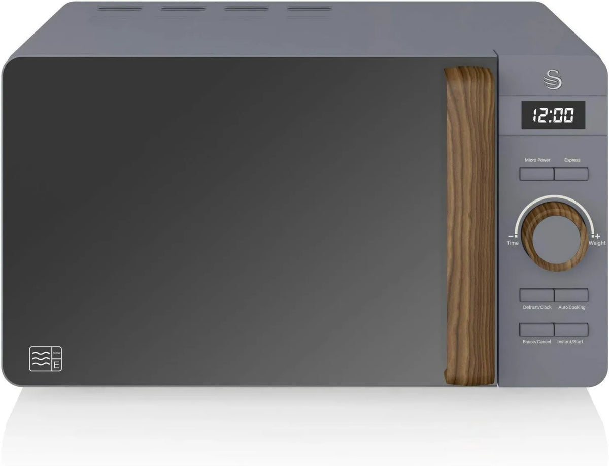 Swan Microondas, 20 L, 800 W, temporizador, cinza, temporizador 30 min, 6 níveis operacionais, limpeza fácil, modo de descongelamento, design moderno, cinza mate