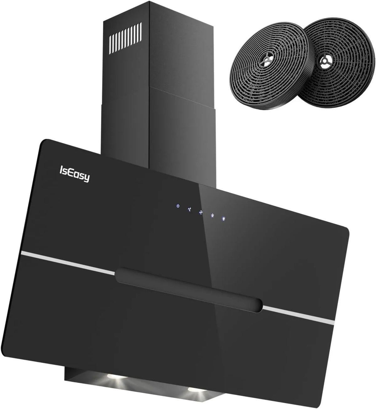 IsEasy exaustor, 90 cm, 578 m3/h, 58 dB, classe energética A, capa de cozinha, evacuação e reciclagem, 3 velocidades, instalação de parede, toque