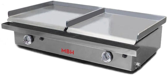 MBH - MAQUINARIA BAR HOSTELERÍA Produto Placa de gás industrial 400 x 400 + 400 x 400 mm económico para hotéis. Fry Top duas áreas profissionais em aço laminado para bar