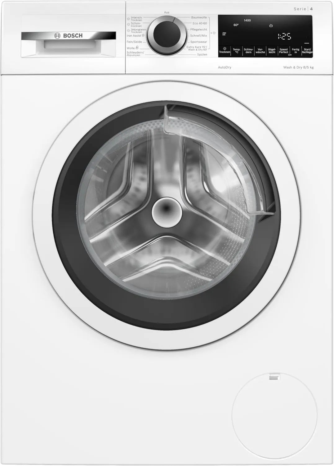 Bosch WNA13470 Máquina de lavar roupa, 8 kg, silencioso, lavagem e secagem 60' em 60 minutos, 1400 rpm, min, secagem ideal AutoDry, EcoSilence Drive motor