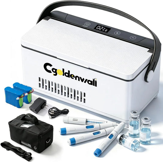 frigorífico médico portátil 12-14H, transporte de insulina e medicamentos, 2 Bateria, Frigorífico CGOLDENWALL Insulina portátil 0-18°C