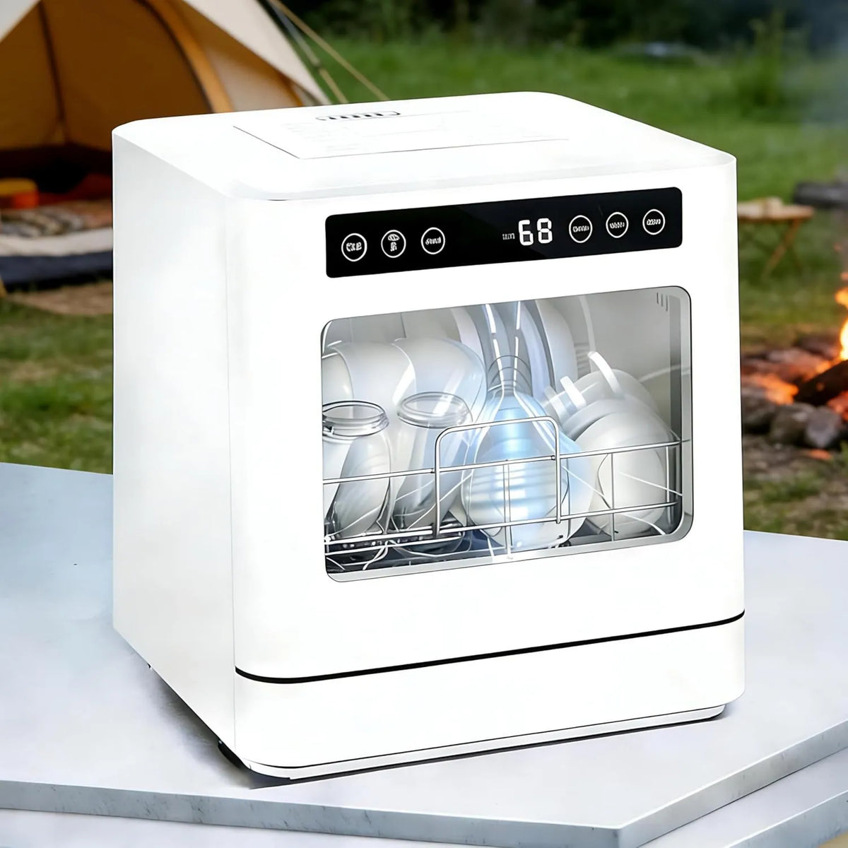 QIUNAOZI Máquina de lavar loiça, 5 programas, portátil, camping, temperatura alta 75 °C, 167 °F, Jet duplo 360 °, para Apartamentos, Lavar 8 Bols e Pratos
