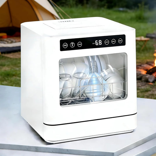 QIUNAOZI Máquina de lavar loiça, 5 programas, portátil, camping, temperatura alta 75 °C, 167 °F, Jet duplo 360 °, para Apartamentos, Lavar 8 Bols e Pratos