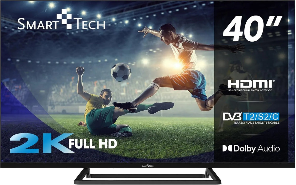 Smart Tech Smart TV 40FN01V3 H.265, 40 polegadas, 3 HDMI, 2 USB, TV, sintonizador triplo DVB-T2, S2, som Dolby, Full HD, 101cm, 2xUSB