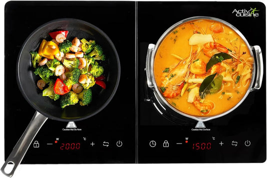 ACTIV CUISINE Placa de indução, 3500 W, mesa de indução de cozinha, temporizador, portátil, preto, 10 Níveis de potência, 10 configurações de temperatura, superfície