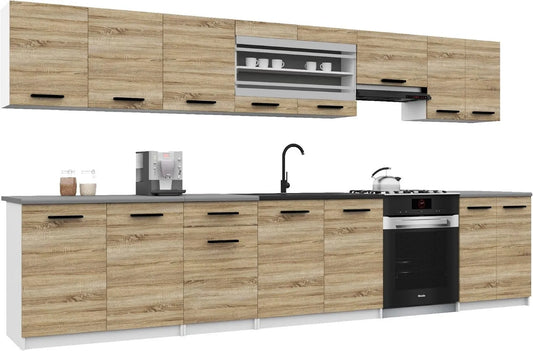 B BELINI GROUP Produto Cozinha completa, Belini Italia 3 Móveis Linear cozinha 320 cm Oak Sonoma, mobiliário alto e baixo incluído, fácil montagem